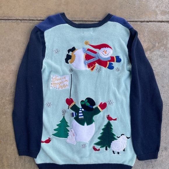 THE QUACKER FACTORY Christmas Cardigan Size Large Snowman Family - Picture 7 of 8